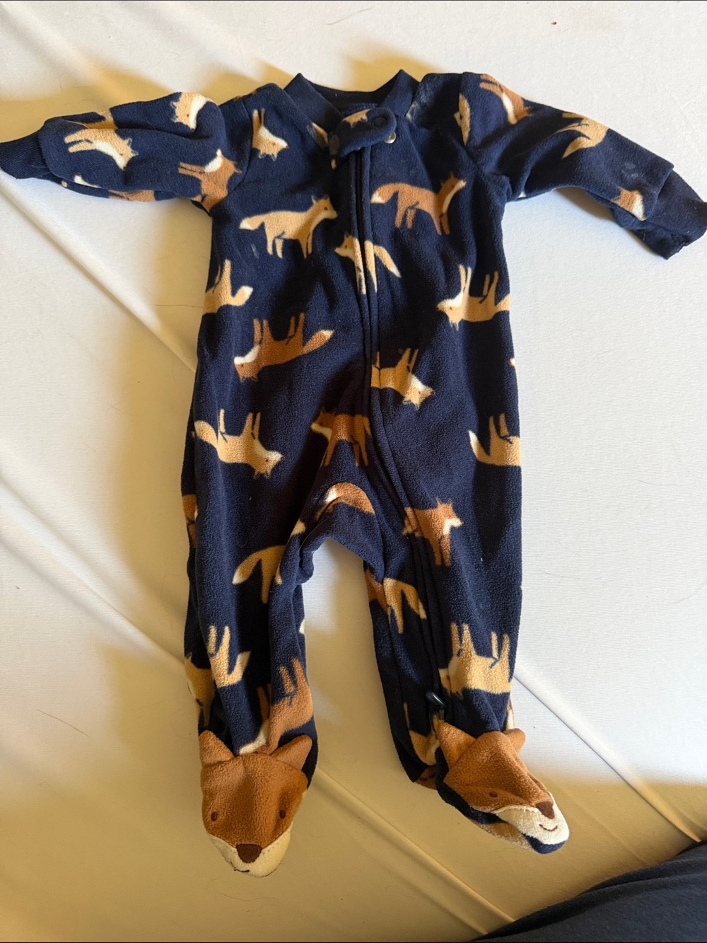 Carter's Navy Fleece Fox Footed One-Piece Pajamas